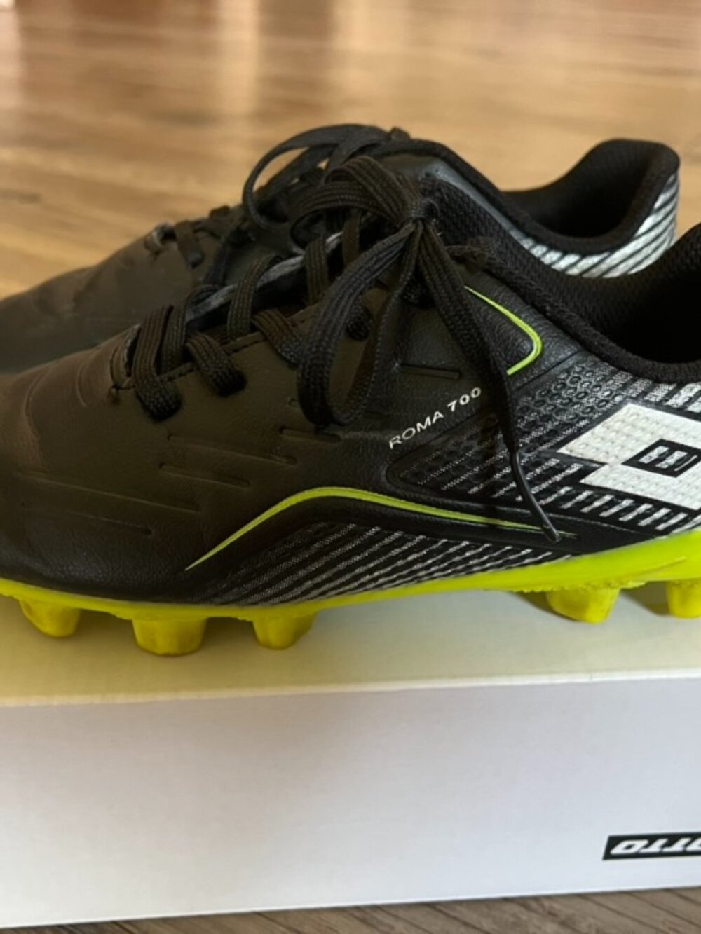 Kids Size 13K Soccer Cleats - Lotto Roma 700 Black Neon Yellow Soccer Cleats